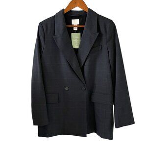 H&M NEW Double Breasted Blazer In Charcoal Gray Plaid Size S